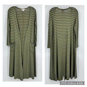 LuLaRoe Sarah Blue and Yellow Striped Long Sleeve Duster Cardigan Size XS